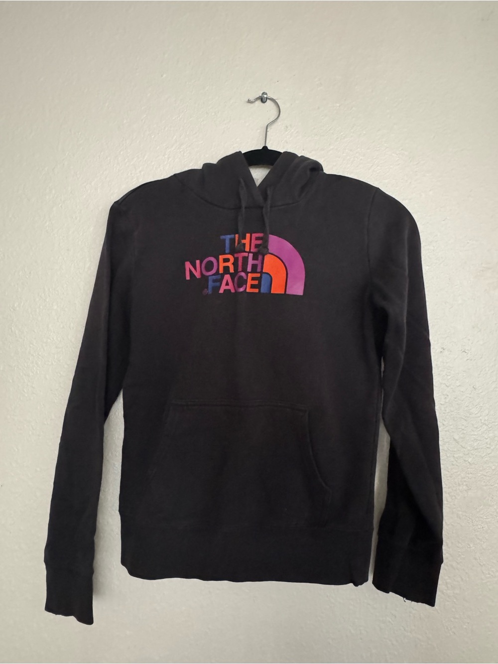 The North Face Men's Black Hoodie with Multicolor Arch Logo